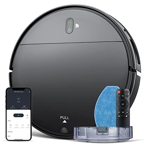 Robot aspirador y fregona combinado, WiFi/App/Alexa, aspirador robótico con programación, robot aspirador 2 en 1 con depósito de agua y cubo de basura, autocargable, delgado, ideal para suelos duros,