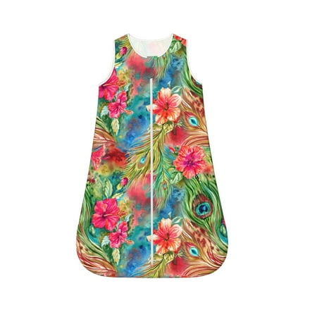 

Fotbe Peacock Feathers And Flowers Pattern Sleep Sack - Baby Wearable Blanket with Zipper Extra Soft Cotton Sleeveless Sleeping Bag for Infants-Medium