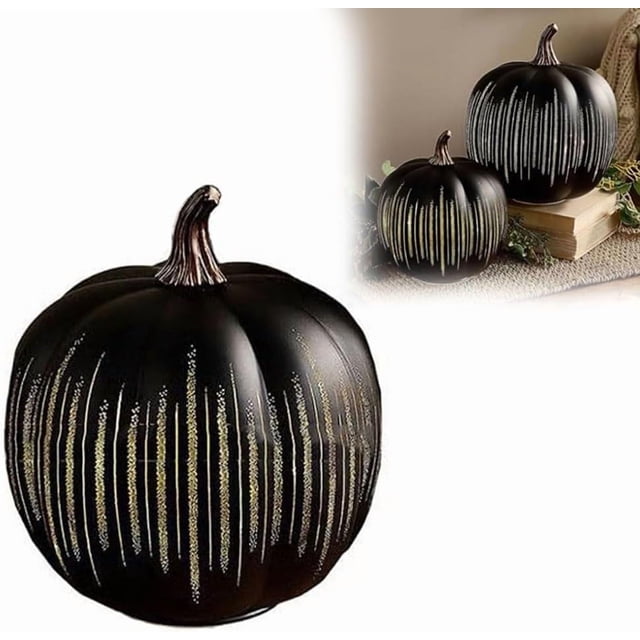 Starry Night Glass Pumpkins, Twinkle LED Light Pumpkins, Halloween Pumpkin Night Light, Set of 2 with Built-In Timer, One-Button Control, Perfect for Bedroom, Hallway & Home
