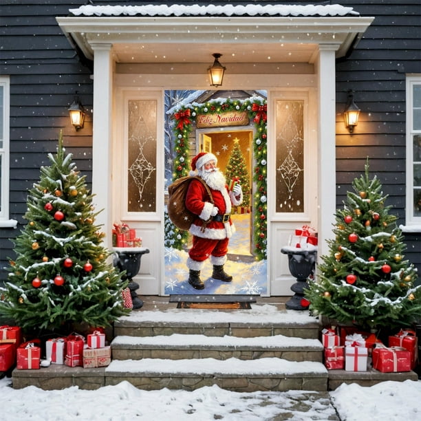 Cortina Navideña de Papá Noel para Puerta, Decoración Festiva para Fiestas | Tela de Nailon | 180 X 90 Cm | En Stock