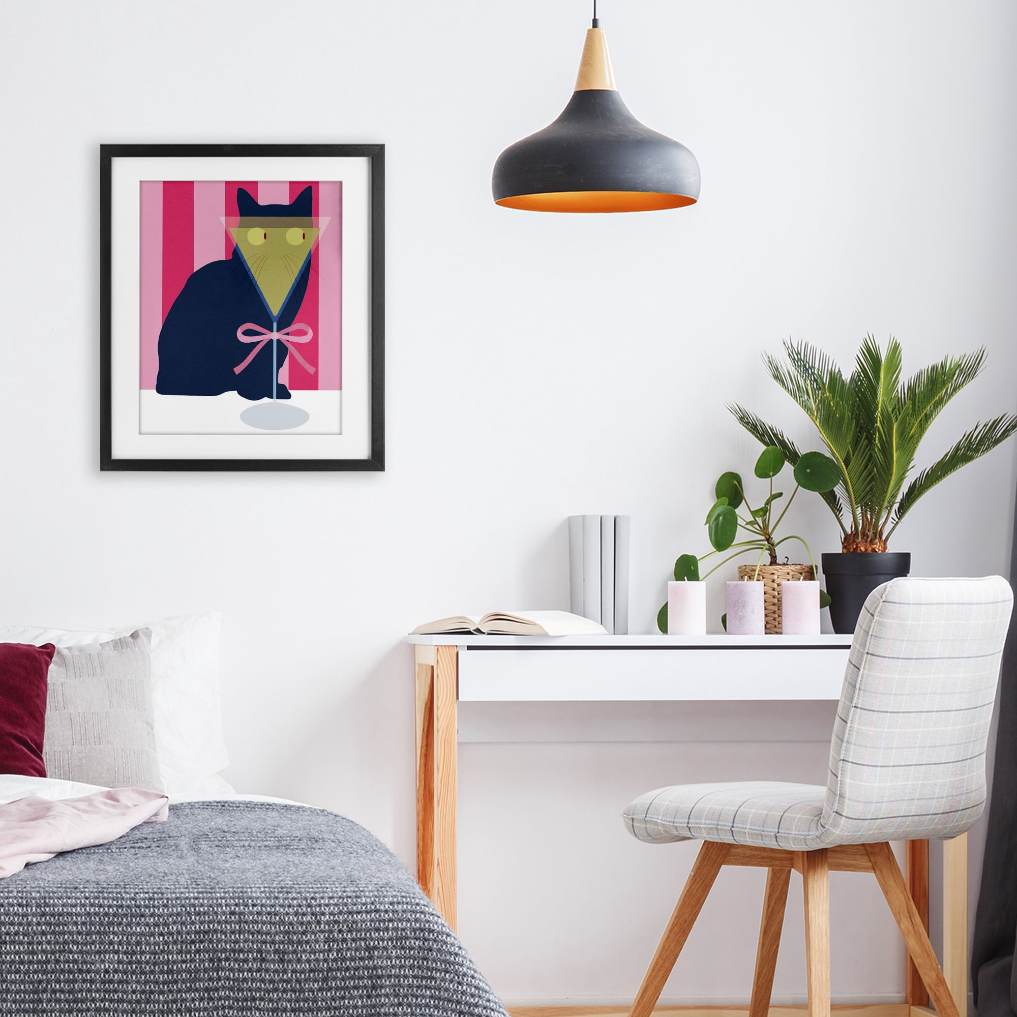 Stupell Industries Playful Striped Cat with Martini Black Framed Print Under Glass, design by Lil' Rue