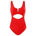 thumbnail image 4 of Sngxgn Women's Swimsuit Deep V Neck Bathing Suit Crisscross Back Self Tie(Red,M), 4 of 4