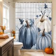 thumbnail image 6 of Navy Blue Pumpkin Fall Shower Curtains for Bathroom, Thanksgiving Botanical Wooden Waterproof Fabric Shower Curtain, Decorative Bathroom Curtain for Bathtub, 72"x72", No Hooks Included, 6 of 9