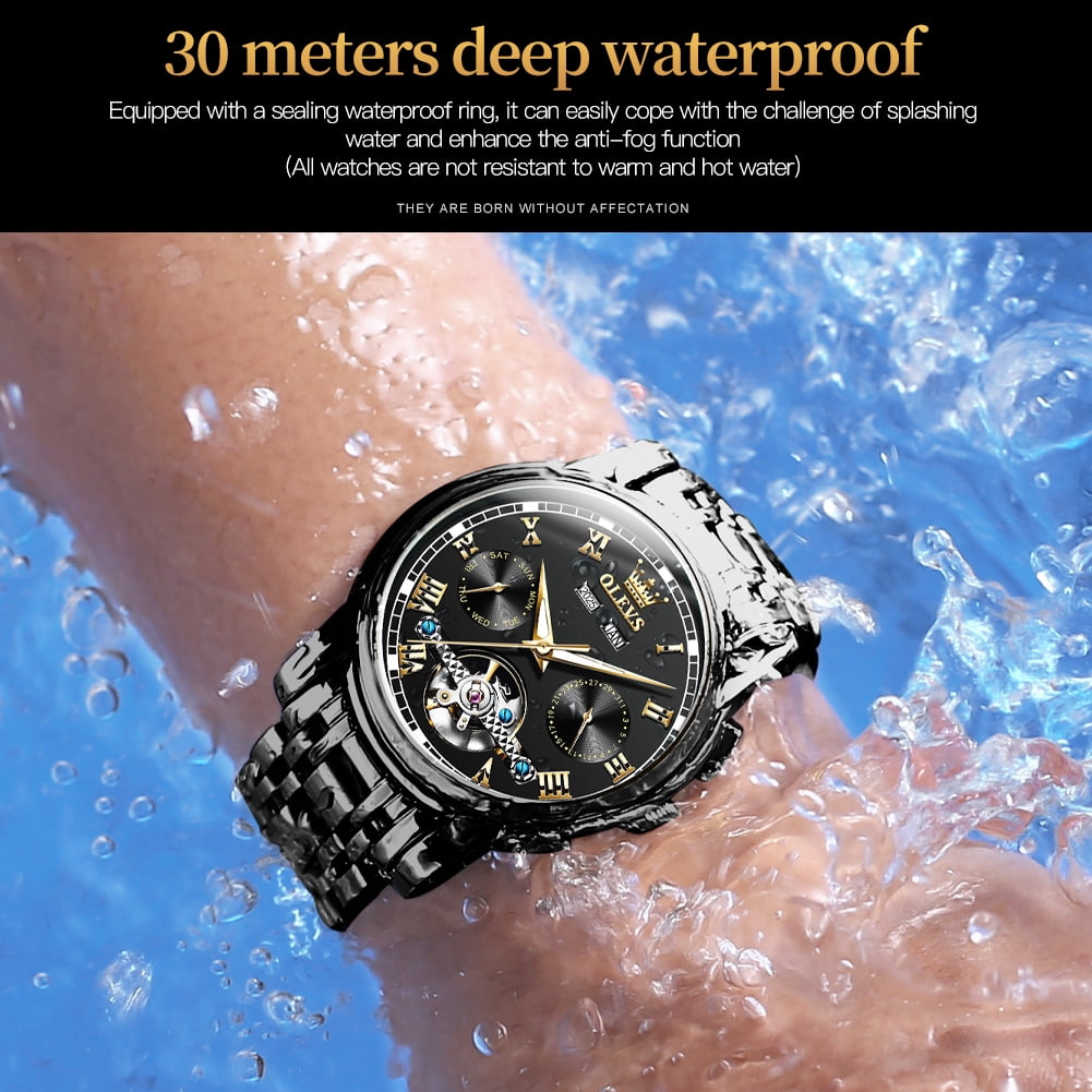 OLEVS Automatic Watches for Mens Self-Winding Mechanical Chronograph Classic Fashion Business Tourbillon Skeleton Stainless Steel Waterproof Luminous Mens Wrist Watches Reloj Para Hombre