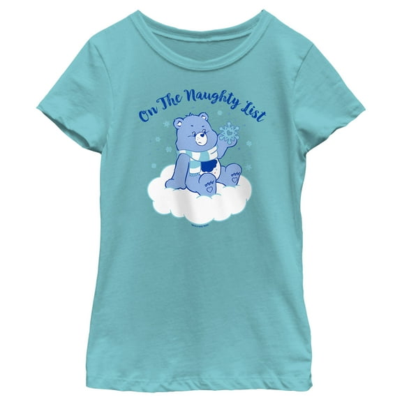 Girl's Care Bears Christmas Grumpy Bear On the Naughty List Graphic Tee Tahiti Blue X Large