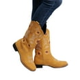 thumbnail image 3 of SIMANLAN Ladies Sunflower Print Mid Calf Boots Slip On Daily Wear Chunky Heel Shoes, 3 of 8