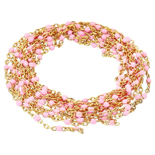 Unique Bargains 2m/6.6 Feet Stainless Steel Cable Chain, Gold Link Chain Enamel Beads Satellite for Jewelry Making, Pink