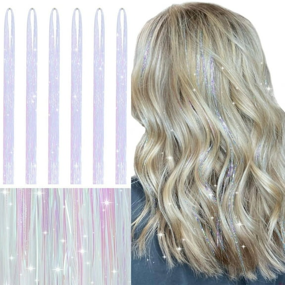 STAOEDU Hair Tinsel Kit (48 Inch ), Glitter Tinsel Hair Extensions with Tinsel Beads, Heat Resistant Fairy Hair Tinsel Kit for Women Girls Daily Parties Festival