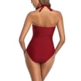 thumbnail image 5 of Sevevn Women's Halter Neck Ruched One Piece Swimsuit Tummy Control Bathing Suit Wine XL, 5 of 5
