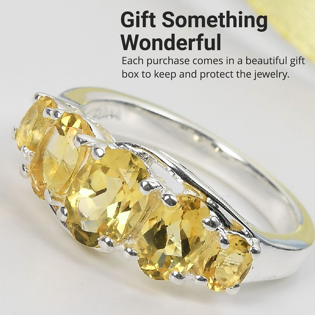 Sterling Silver Birthstone Rings in 925 Sterling Silver Size 6 Yellow Citrine Jewelry for Women - Promise Gemstone Birthday Christmas Gifts for Her