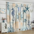 thumbnail image 4 of Coastal Sea Animals Curtains for Living Room Vintage Farmhouse Wooden Background Anchor Starfish Seahorse Shells Coral Ocean Beach Themed Rod Pocket Window Curtains for Home Decor 42x54in, 4 of 6