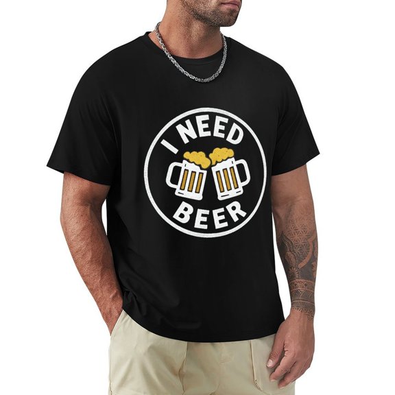 I Need Beer Men's Short Sleeve Graphic Crewneck T-Shirt XX-Large