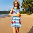thumbnail image 3 of Uemuo Red Funny Crab on Blue Stripe Pattern Women’s Sleeveless Dress – Casual Summer A-Line Dress, Stylish and Comfortable Sundress for Hot Weather, 3 of 7
