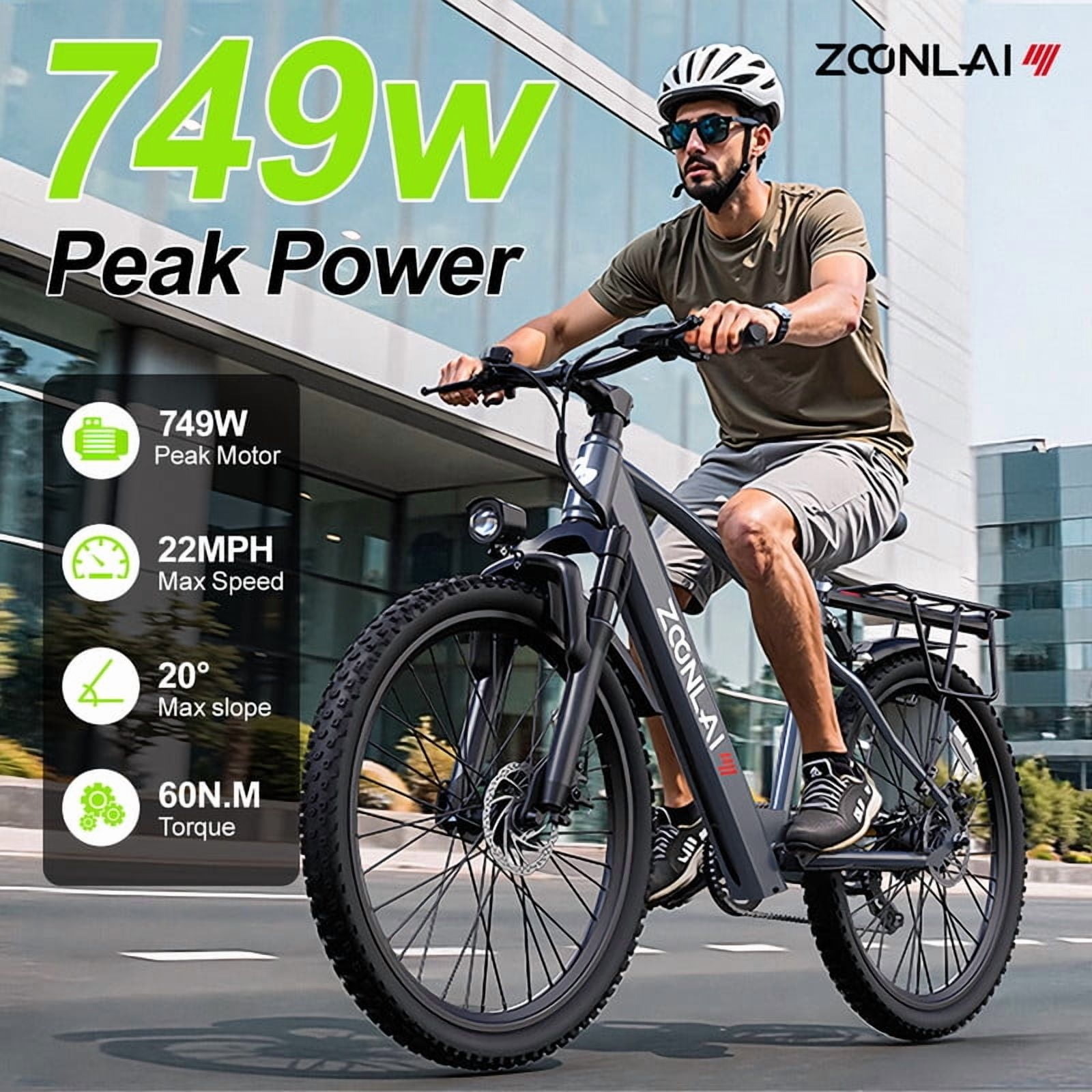 26" Electric Bike for Adults, 749W Motor, 22MPH, 40 Miles Range, 7-Speed Commuter City E-Bike