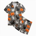 thumbnail image 6 of TOWED22 Girls Halloween Pajama Set Short Sleeve Button Down Silky Satin Girls PJS Kids Sleepwear Fall Winter Nightwear Loungewear Set for 2-13 Years(Grey,6-7 Y), 6 of 6