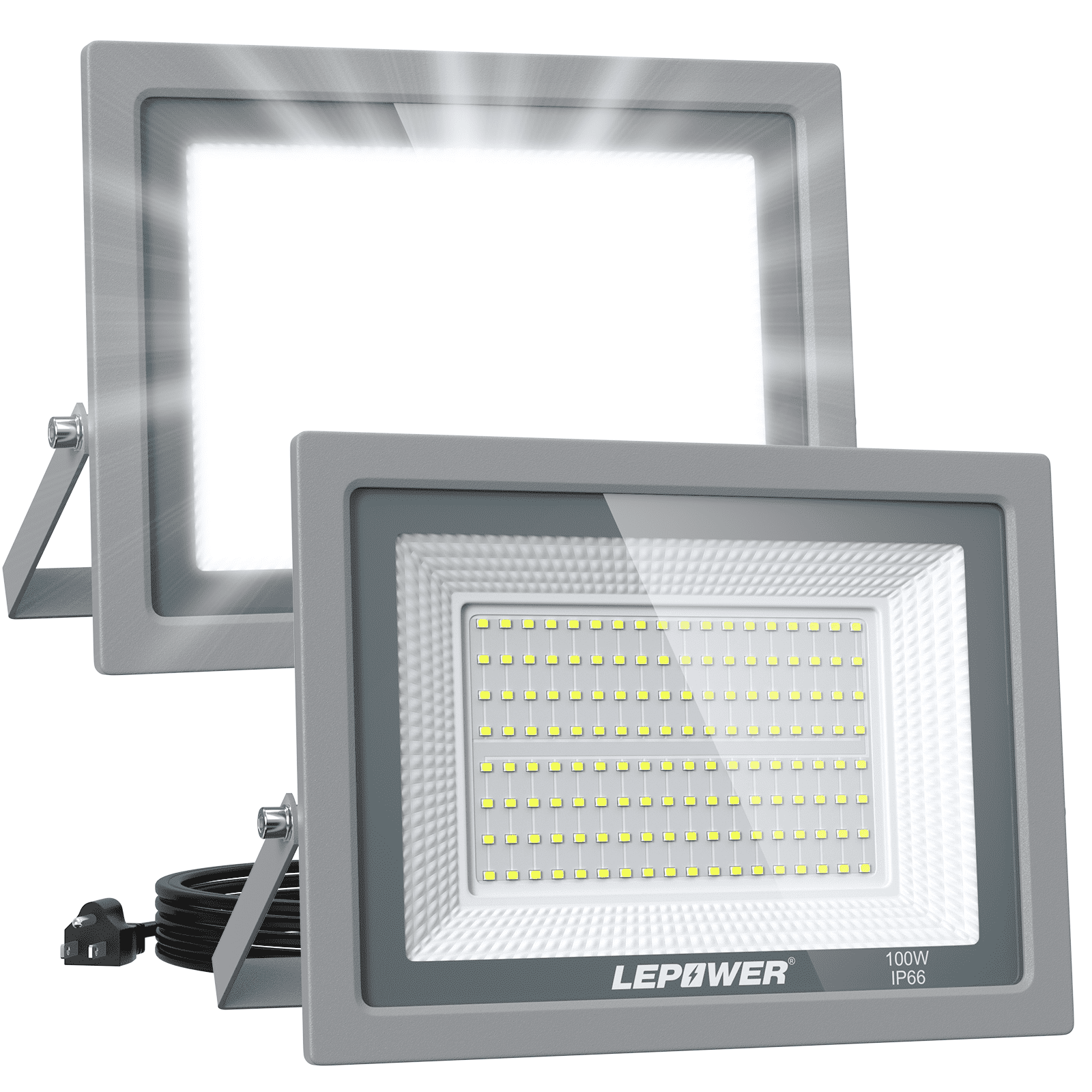LEPOWER 100W LED Flood Lights Outdoor Plug in, 2 Pack 10000 Lumen Super