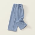 thumbnail image 2 of ZACPNCV Kids Denim Pants Lightweight Casual Elastic High Waist Jeans Straight Leg Loose Fit Pant with Pocket Blue 8-9 Years, 2 of 9