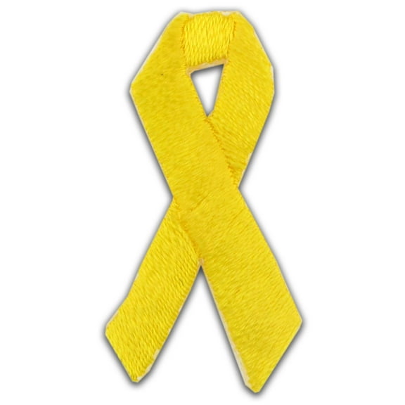 Yellow Awareness Ribbon Embroidered Applique Sticker - 5 PACK