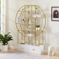 thumbnail image 2 of Furvclv 70.8 Inch Round 4 Tiers Bookcase Bookshelf, Display Shelf, 2 Drawers, Gold Frame Different Placement Ways, MDF Board, For Office Home Decoration, 2 of 9
