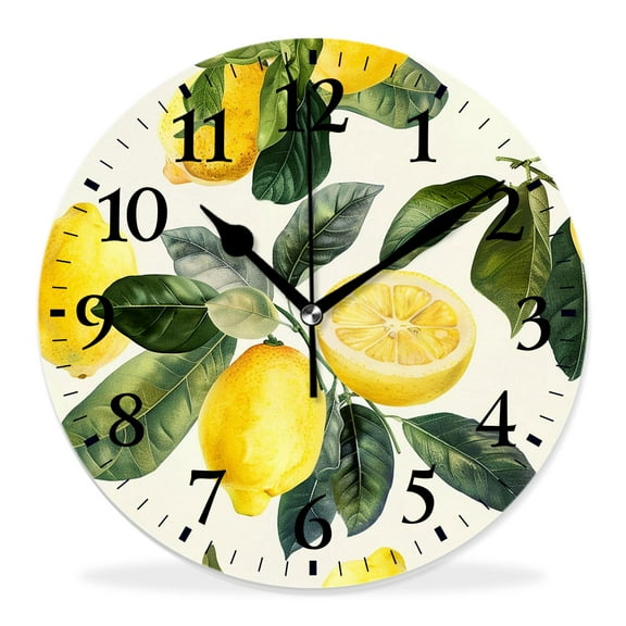 14 Inch Wall Clock Battery Operated Silent Clock Decorative for Office, Kitchen, Outdoor, Living Room，Fresh Yellow Lemon White Lovely