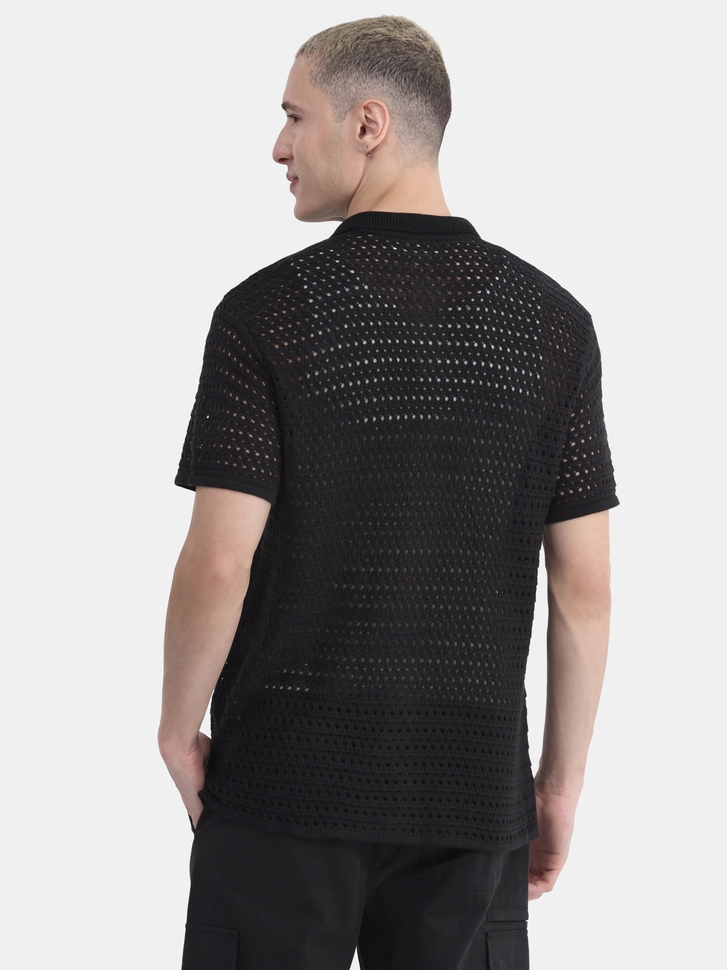 No Boundaries Men's & Big Men's Sweater Knit Polo Mesh