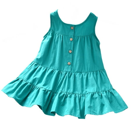 

Chaoren Dress Ruffle Thin 2 Colors Girls Solid Sleeveless Dress for Daily Wear