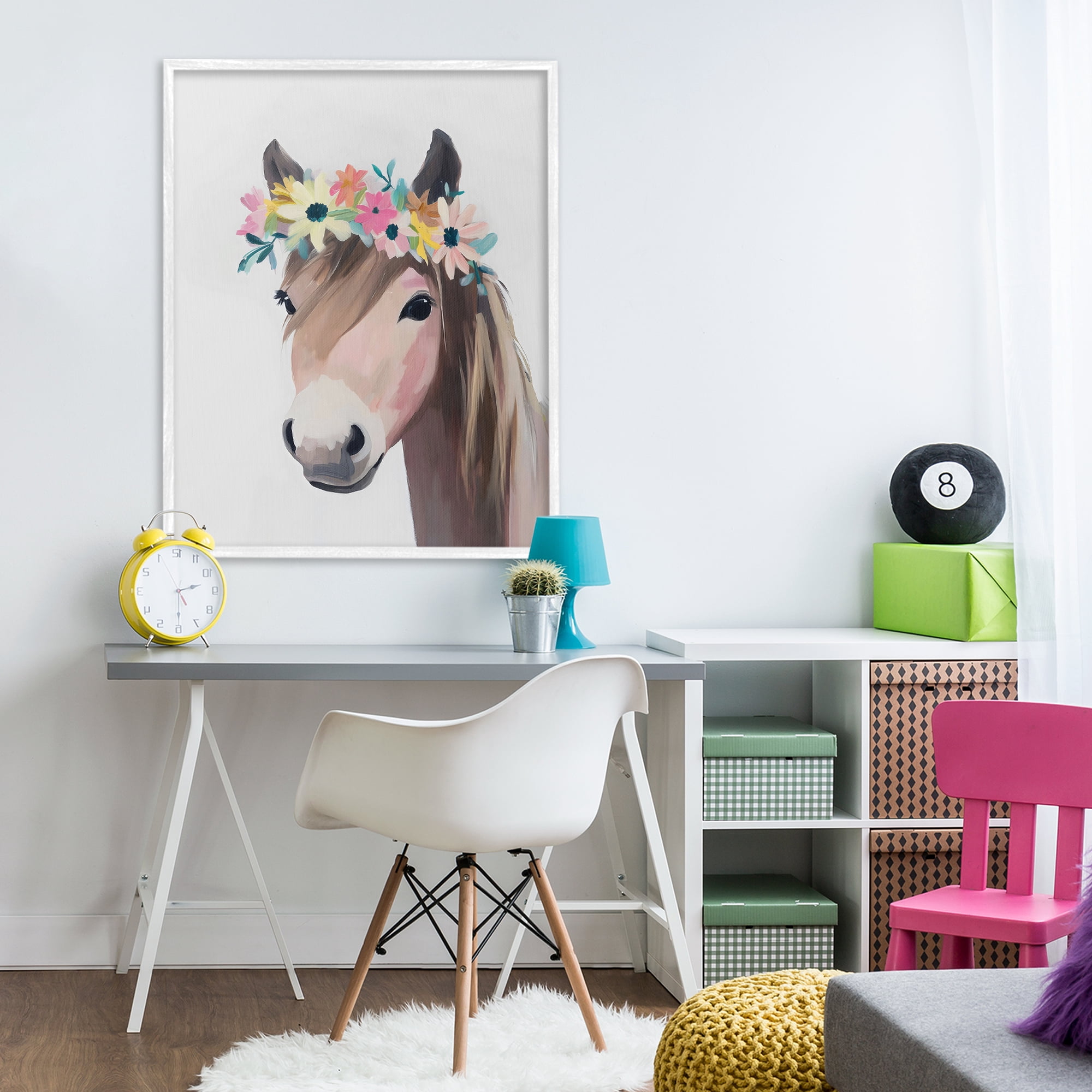 Stupell Industries Flower Crown Horse White Framed Giclee Art, design by The Prints Vibe