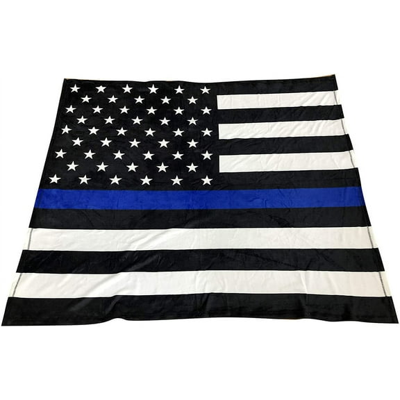 Thin Blue Line Throw Blanket - 50" x 60", Black, White, Blue, Christmas, Police Support, Veteran's Day, USA, 4th of July