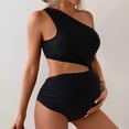 thumbnail image 5 of JIAHONG Maternity Swimsuit Cutout One Shoulder Bikini Set 2 Piece Bathing Suits with Adjustable Tie and High Waist Bottom, Black, 5 of 5