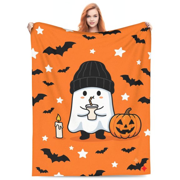 Halloween Haunted Throw Blanket for Adults, Warm Soft Cozy Blanket for Chair Sofa Couch, Spooky Halloween Home Decor Blanket for Bedroom Living Room 50x40