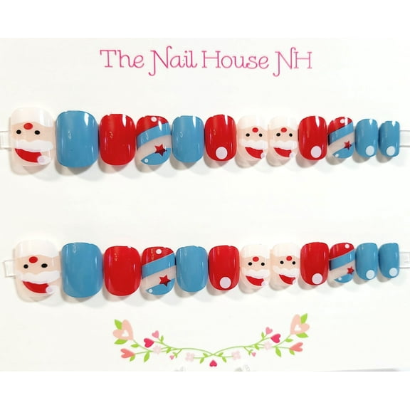 Santa Stars And Stripes Glossy Extra Short Squoval Press On Nails - 24 Pieces - Christmas Nails