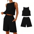 thumbnail image 5 of mihongmao Ladies Beach Outfits 2 Piece Sets 2-piece Fashion Women's Sleeveless Top and Loose Pocket Pants Set Black S, 5 of 6