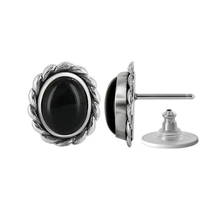Black Onyx Bead Earrings - Gem Avenue 925 Sterling Silver Oval Shape Black Onyx Stud Earrings