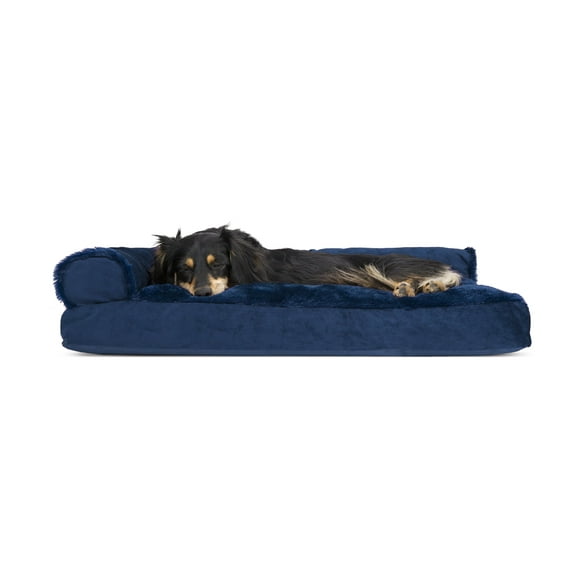 FurHaven Pet Products | Plush & Velvet Chaise Lounge Pillow Sofa-Style Pet Bed for Dogs & Cats, Deep Sapphire, Medium