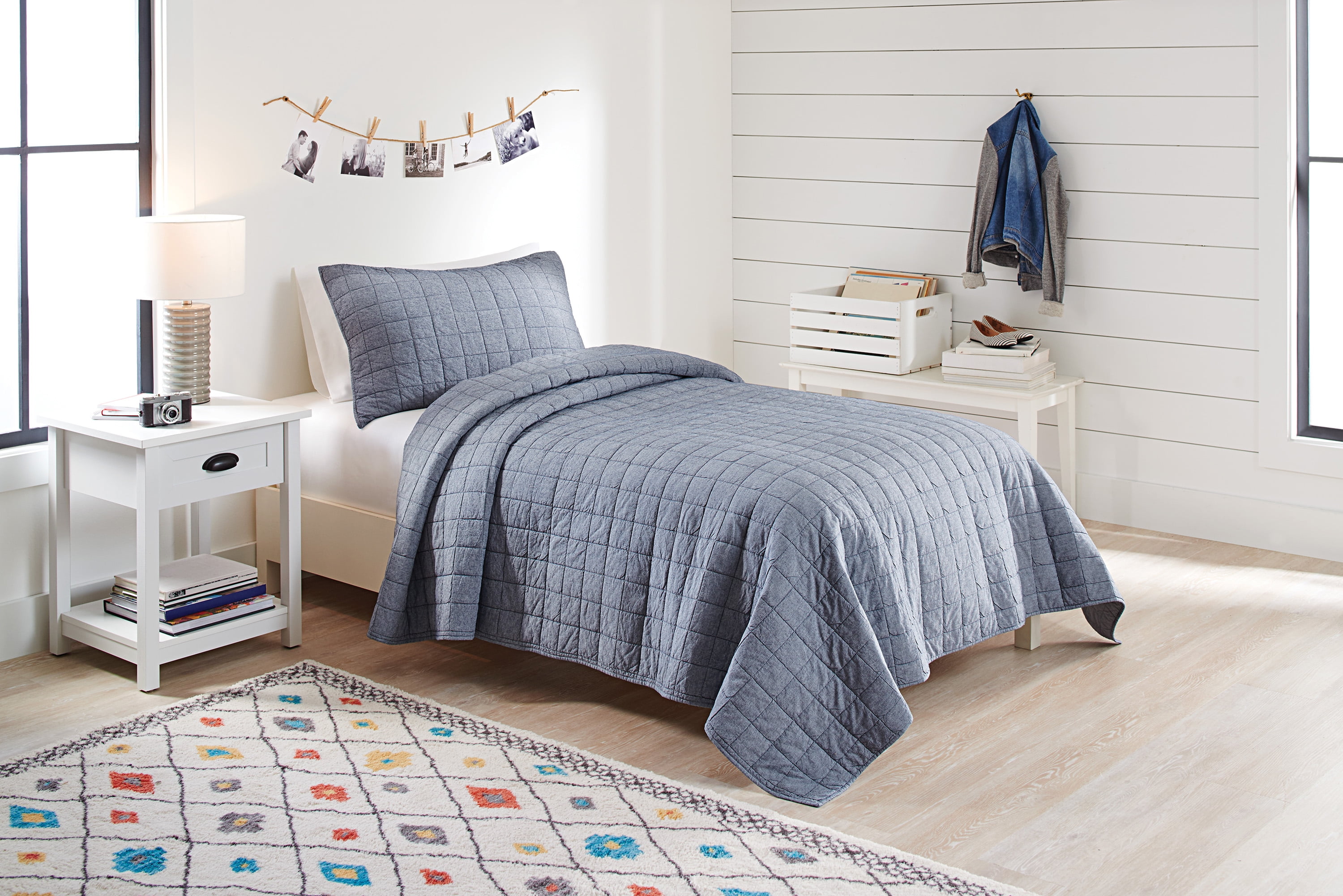 Better Homes & Gardens Cotton Chambray T/TXL Quilt Set with Tote, 3