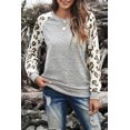 thumbnail image 1 of Women's Gray Round Neck Leopard Long Sleeve Top, 1 of 25