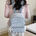 thumbnail image 6 of Floral School Backpack, PU Leather Waterproof Backpack with Pendant, Heavy Duty Mini Bookbag for Travel Work College, Sky, 6 of 10