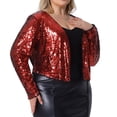 thumbnail image 2 of DARING DIVA Women's Plus Sequin Cardigan Glitter Shinny Long Sleeve Shrug 3X Red, 2 of 6