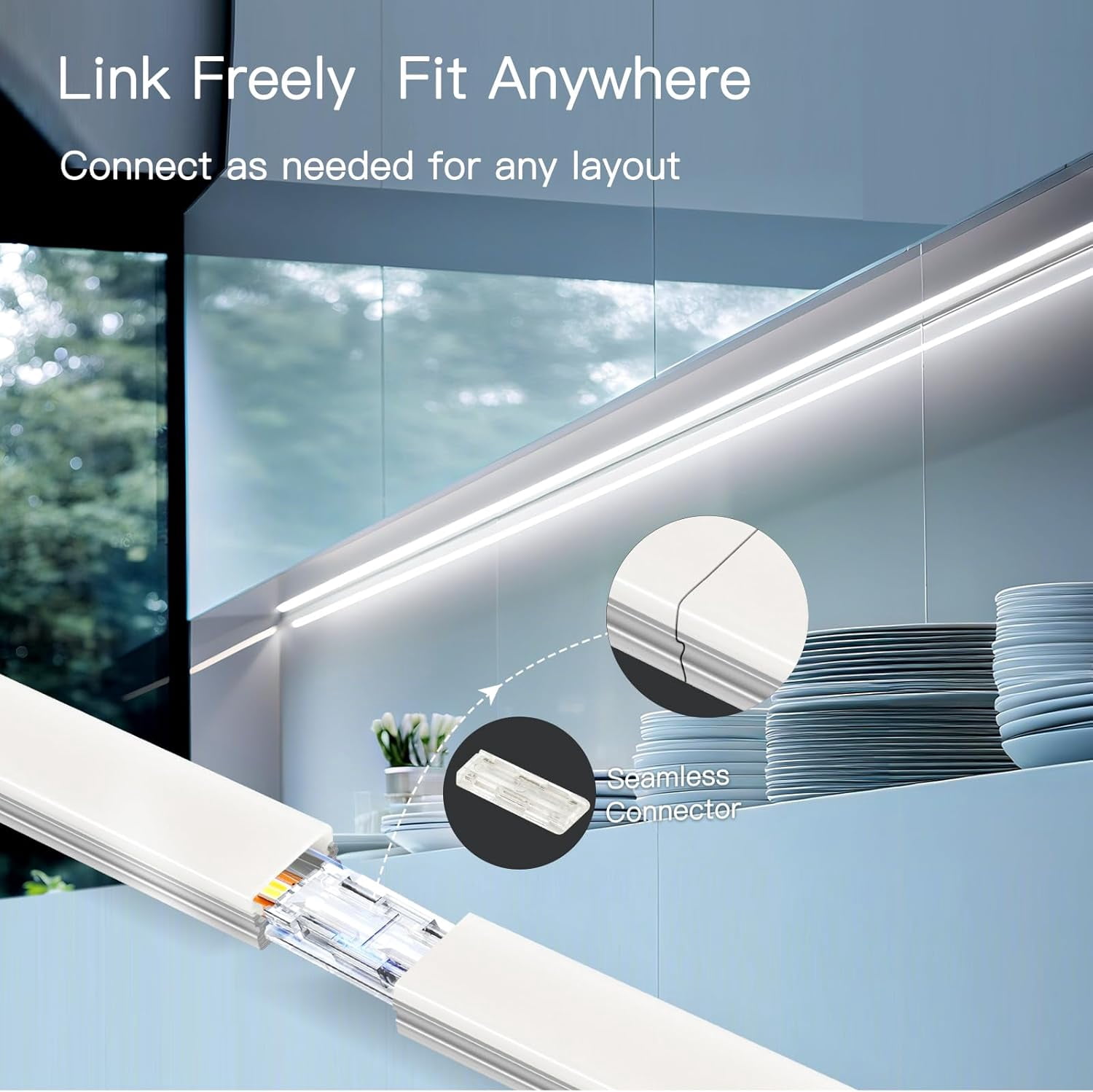 Under Cabinet LED Lighting, 6 Pack Ultra Slim Aluminum Light Bars, Plug-in Kitchen Lights, Smart App & Alexa Control, Dimmable 2700K–6500K, Linkable for Closet, Shelf, Display Cabinet