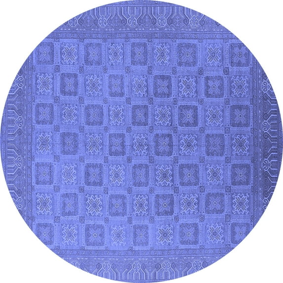 Ahgly Company Machine Washable Indoor Round Oriental Blue Industrial Area Rugs, 4' Round
