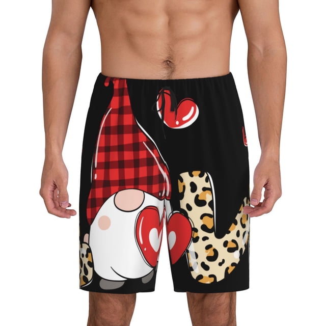 Fotbe Love Gnomes Pantalones Cortos de Pijama para Hombre, Ropa de Dormir, Pantalones de Pijama Cortos para Hombre-Medium