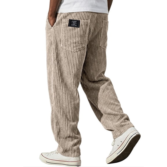 Mens Casual Corduroy Pants Drawstring Elastic Waist Straight Leg Sweatpants with Pocket Solid Color Outdoor Leisure Winter Trousers Complexion M