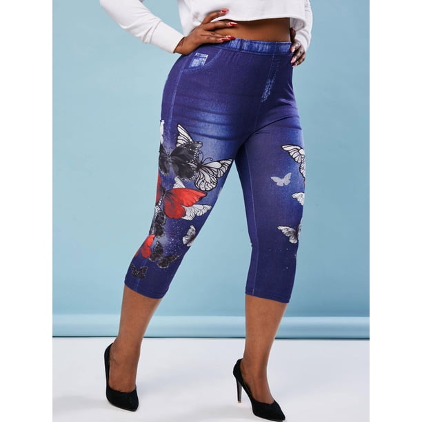 Tamaño de la mariposa de la mariposa 3D de la mariposa. Rosegal Leggings de talla grande