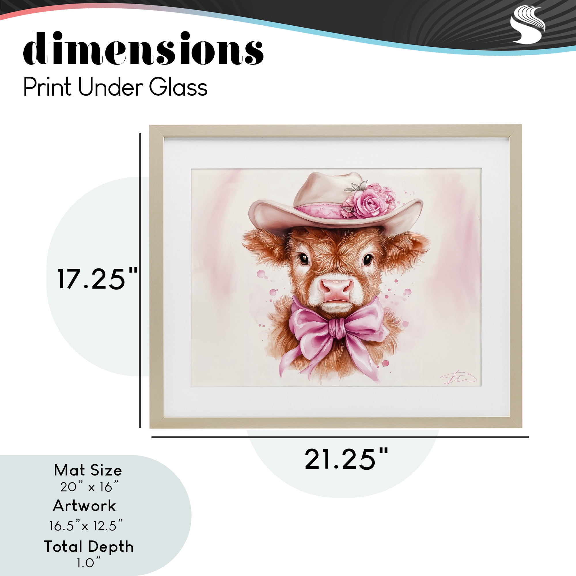 Pretty In Pink Cow Birch Framed Print Under Glass, design by Shawna Stewart