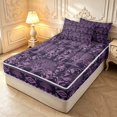 thumbnail image 2 of Homewish Aztec Nature Tree Zipper Twin Comforter Sets with Fitted Sheet and 2 Pillowcases,Vintage Rhombus Geometric Zipper Bedding Set,Purple,Black Reversible,4pcs, 2 of 8