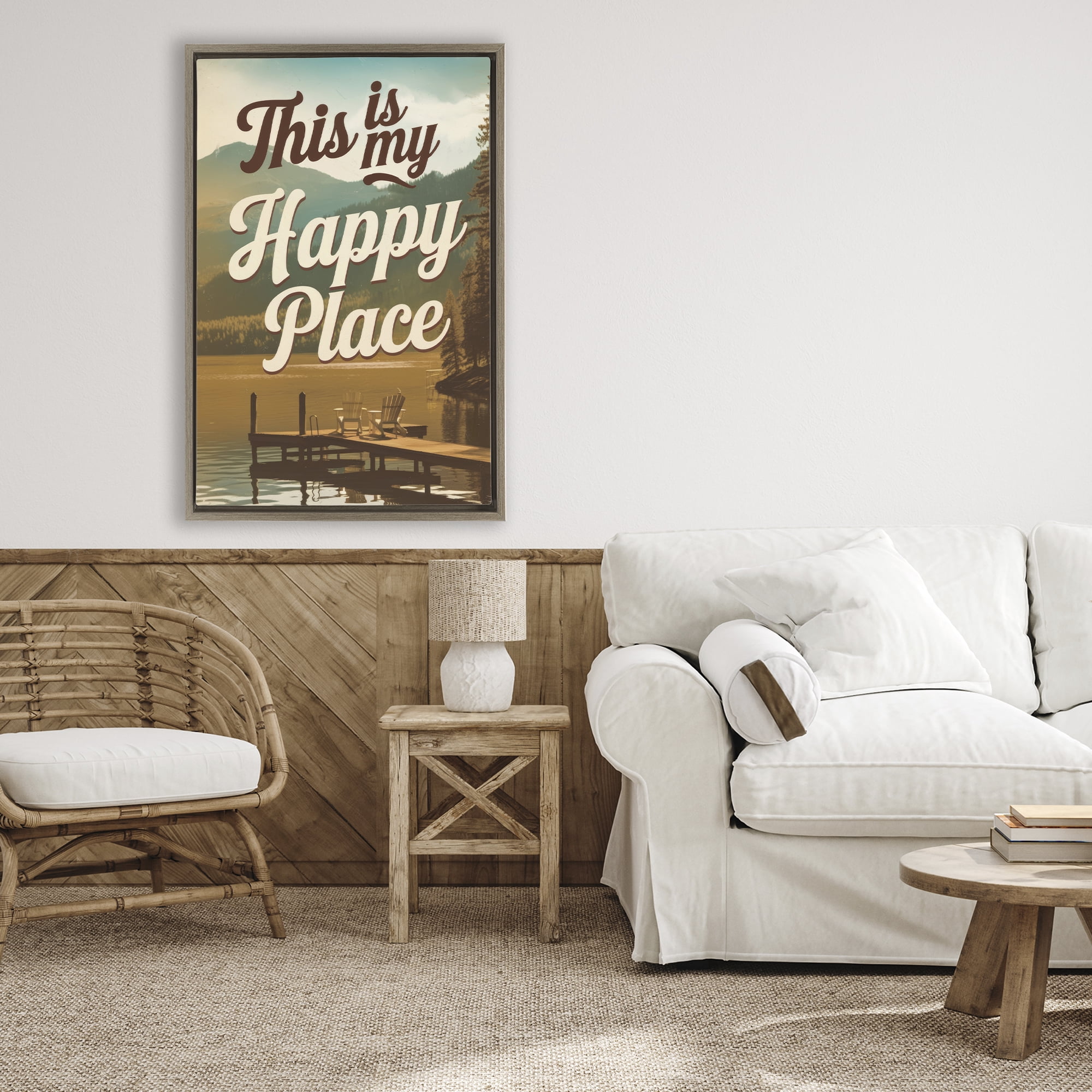 Stupell Industries Vintage My Happy Place Brown Framed Floater Canvas Wall Art, design by Andreas Magnusson