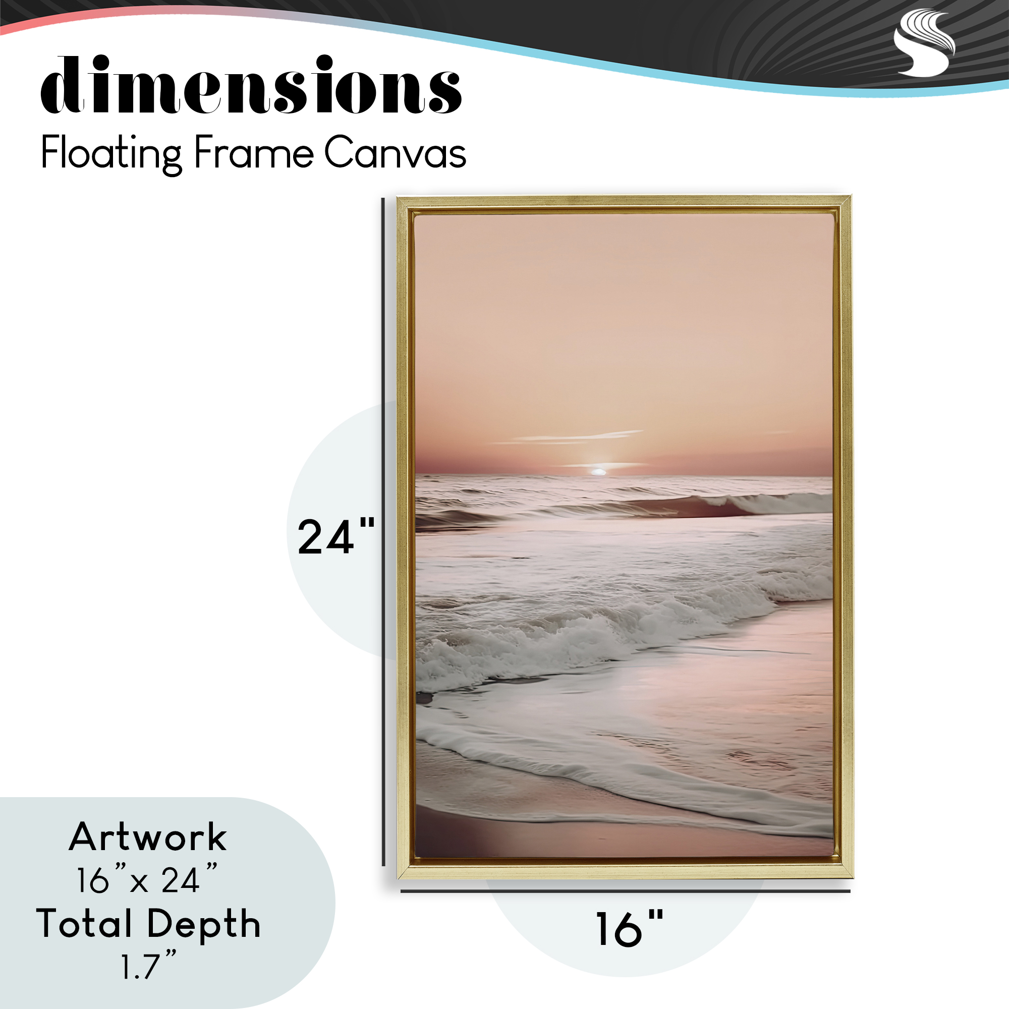 Apricot Beach View Gold Framed Floater Canvas Wall Art, design by Decent Exposures