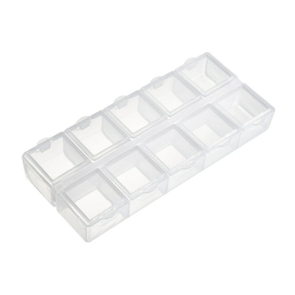 Component Storage Box PS Fixed 10 Grids Clear White 133x62x20mm