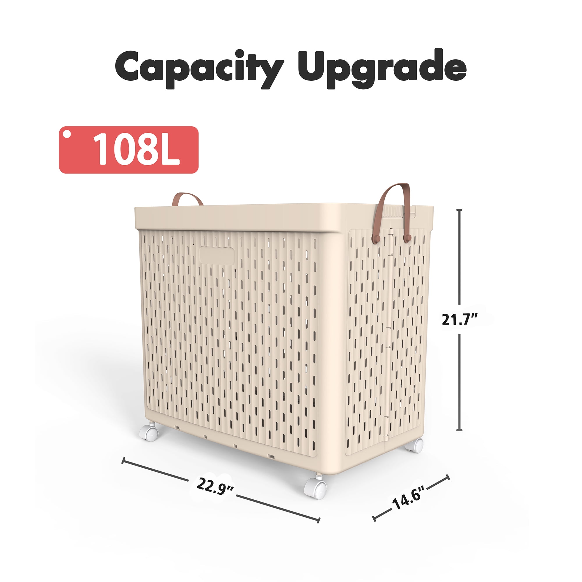 SEESPRING 108L Large Laundry Basket with Wheels,Collapsible Clothes Basket Organizer Laundry Basket,Plastic Dirty Clothes Laundry Hamper