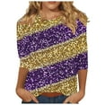 thumbnail image 2 of RKSTN Mardi Gras 3/4 Sleeve T Shirts for Women Top Oversized Crewneck Carnival Mask Print 3/4 Length Sleeve Shirt Womens Casual Round Neck Mask Tuesday Carnival Party Three Quarter Sleeve Tee Shirt, 2 of 5